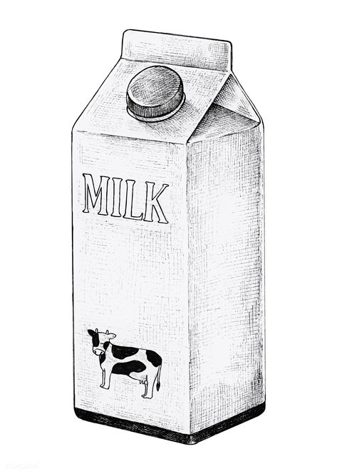 Hand drawn carton of milk vector | premium image by rawpixel.com Milk Sketch, Object Sketches, Design Of Objects, Objects To Draw, Carton Of Milk, Milk Drawing, Objects Drawing, Drawing Objects, Easy Pencil Drawings