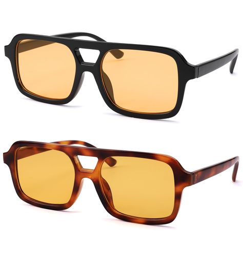 PRICES MAY VARY. NARROW SQUARE AVIATOR STYLE – Classic 70s retro square design, unique double bridge frame fits all face shapes, stylish and bold color scheme, yellow tortoise frame orange lenses are a bestselling color UV400 PROTECTIVE LENSES – This is a high definition vision sunglasses with UV400 rated lenses that block 99% of UVA, UVB, and UVC rays to protect your eyes from long term ultraviolet damage while you are out and about HIGH QUALITY MATERIALS – Choose lightweight composite frame, f Outdoor Aviator Sunglasses With Square Tinted Lenses, Retro Aviator Sunglasses With Tinted Square Lenses, Orange Tint Sunglasses, Orange Rectangular Sunglasses With Gradient Lenses, Tortoiseshell Square Sunglasses With Gradient Lenses, Brown Square Frame Aviator Sunglasses With Anti-reflective Coating, Bold Color Schemes, Aviator Style, Retro 70s