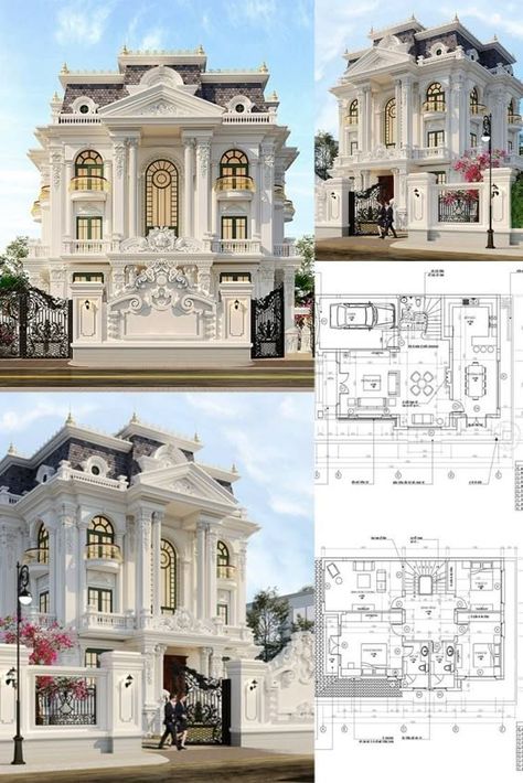 3 Storey House Design, Home Designs Exterior, Mansion Designs, Classic House Exterior, Classic Villa, Classic House Design, House Arch Design, Modern Exterior House Designs, Model House Plan