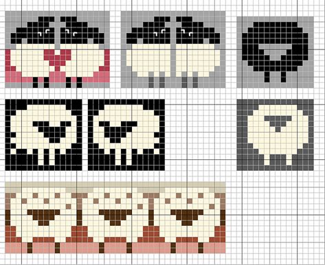 Ravelry: Love sheep pattern by Eve Laine. I'd love to redraw these on knitting graph paper because I doubt they'd turn out as they appear on ordinary graph paper once knit. But they are very sweet! Maglia Fair Isle, Fair Isle Chart, Fair Isle Knitting Patterns, Colorwork Knitting, Crochet Tapestry, Cross Stitch Animals, Fair Isle Knitting, Knit Stitch Patterns, Crochet Chart