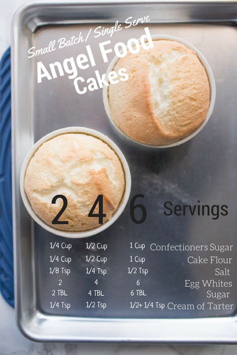 Angle Food Cake Recipes Cupcake, One Serving Cake, Small Batch Recipes Desserts, Small Portion Dessert Recipes, Small Batch Angel Food Cake, Individual Cakes Single Serve, Small Batch Cupcake Recipe, Small Cake Recipe For Two, Small Batch Cake Recipes