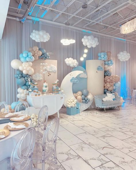 Philly Event Designer + Balloon Stylist | We’re on Cloud 9! ☁️✨ | Instagram Cloud Theme Balloon Garland, Cloud Decoration Party, Cloud Baby Shower Theme Boy, Baby Shower Cloud Theme, On Cloud 9 Baby Shower Theme, Cloud Party Decorations, Cloud Theme Party, Cloud Baby Shower Theme, Cloud Party