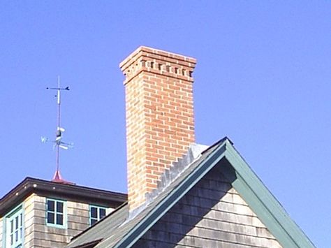 Just a nice chimney top. Front Chimney Exterior, Houses With Chimneys Exterior, Chimney Tops, Brick Chimney Exterior, Chimney Outside Of House, Chimney Rock, Chimney Chase Exterior, Hamptons House Exterior, Chimney Design