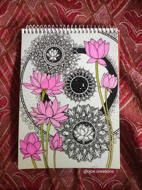 Lotus Mandala Art, Mandala Doodle, Easy Mandala Drawing, Boho Art Drawings, Mandala Art Therapy, Easy Love Drawings, Lotus Mandala, Mandala Design Pattern, Beautiful Art Paintings