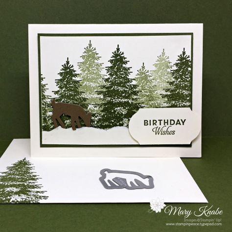 Deer Cards, Stampin Up Birthday Cards, Reindeer Card, Stamped Christmas Cards, Winter Woods, Birthday Cheers, Tree Stamp, Wood Card, Masculine Birthday Cards