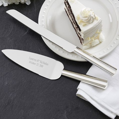 Engraved Wedding Cake Knife & Server - Modern Wedding Engraved Cake Server, Wedding Cake Knife Set, Wedding Cake Serving Set, Cake Knife Set, Silver Wedding Cake, Wedding Cake Servings, Wedding Cake Knife, Cake Serving Set, Wedding Cake Server