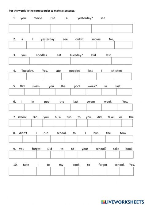 Scramble Sentences Worksheets, Scrambled Sentences Worksheet, Simple Past Tense Worksheet, Tense Worksheet, Past Tense Worksheet, Letter D Worksheet, Scrambled Sentences, Sentence Scramble, Regular And Irregular Verbs