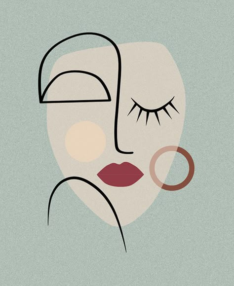 Woman Face Line Art Print Vintage Colors on Behance Simple Face Line Art, Single Line Face Art, Line Face Drawing Simple, Book Illustration Art Vintage Prints, Minimal Face Drawing, Abstract Face Art Acrylics, Abstract Faces Painting, Women Face Outline Art, Line Face Painting