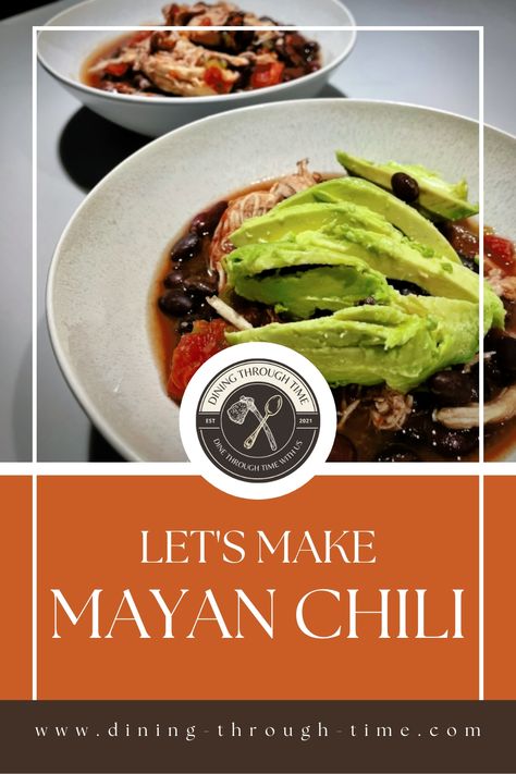 A recipe using authentic ingredients for Central America, pre-Columbian. This Mayan Chili provides the flavors of Turkey, Tomatoes and Beans with a small kick. Mayan Recipes, Mayan Food, Historical Recipes, Guatemalan Recipes, Turkey Breast, Diced Tomato, Chili Recipes, Central America, Recipe Using