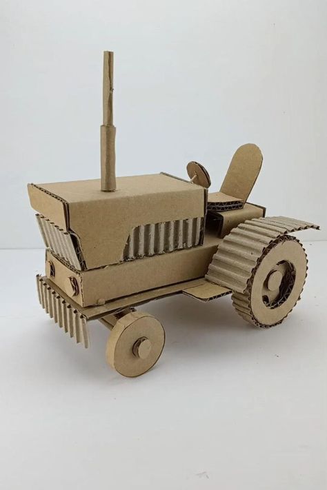 DIY cardboard vehicles Cardboard Vehicles, Tractor Crafts, Cardboard Car, Ganpati Decoration At Home, Cardboard Model, Wood Toys Plans, Cardboard Toys, Bored At Home, Getting Bored