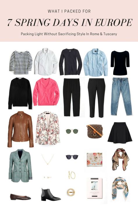 What I Packed For Italy | 7 Days In A Carry-On Spring Travel Capsule Wardrobe Europe, Spring In Germany Outfits, Outfits For Europe In Spring, Spring Europe Travel Outfits, Capsule Packing, Spring Europe, Europe Packing, Mode Ab 50, Travel Attire