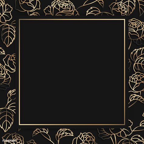 Square gold frame on floral pattern black background vector | premium image by rawpixel.com / manotang Write On Pictures, Royal Frame, Botanical Frame, White Marble Background, Photoshop Backgrounds Backdrops, Instagram Background, Design Frame, Framed Wallpaper, Vector Background Pattern