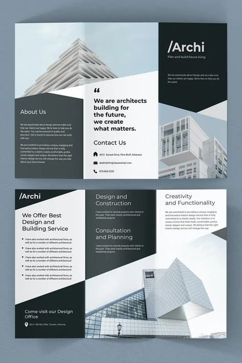 Architecture Pamphlet Design, Architecture Brochure Design Layout, Architecture Flyer Design, Apartment Brochure Design, Brochure Design Architecture, Folder Design Layout, Architect Brochure, Aura Branding, Architectural Brochure