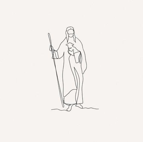 Lamb Tattoo Christian, Easy Line Art, Jesus Line Art, Drawing Bible, Minimalist Christian Art, Christian Line Art, Bible Tattoo, Jesus Illustration, Lamb Drawing