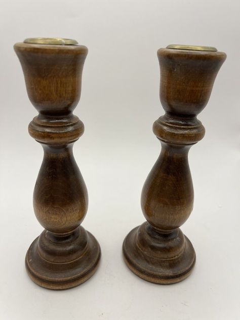 Nice wooden candlestick holders with brass insert.  These are very understated and look great with other items like pottery or other metal candlesticks. Please feel free to make offers and take a look at my other cool listings.  a18 Wooden Candlestick Holders, Wooden Candlestick, Candle Stick Holders, Wooden Candle Sticks, Metal Candlesticks, Wooden Candle, Candlestick Holders, Candle Holders, Candles