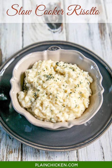 Crockpot Risotto, Slow Cooker Risotto, Risotto Chicken, Cheesy Risotto, Cooked Mushrooms, Broth Rice, Chicken Peas, How To Make Risotto, Parmesan Risotto