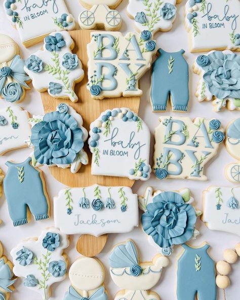 May Baby Shower Ideas Boy, Baby Boy In Bloom Cookies, Baby In Bloom Boy Shower Decor, Baby Boy Shower Ideas Summer, Baby Boy Spring Shower Ideas, Baby Boy Boho Shower Ideas, Baby In Bloom Cake Boy, Baby Boy Sprinkle Themes Spring, Baby In Bloom Boy Baby Shower Theme