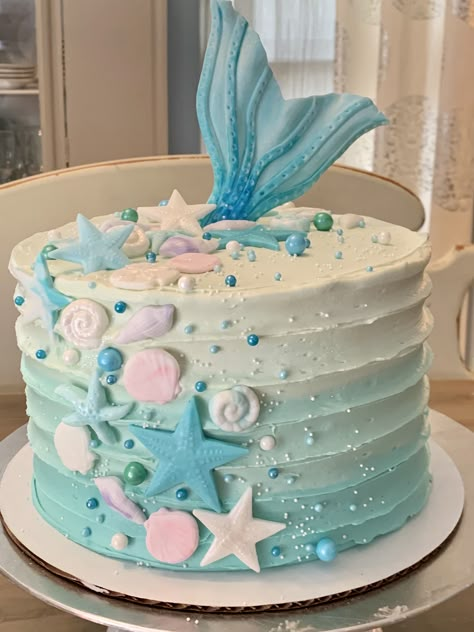 Elegant Mermaid Cake, Mermaid Cake Diy, Blue Mermaid Cake, Under The Sea Birthday Cake Girl, Mermaid Birthday Cakes For Kids, Pastel Mermaid Cake, Simple Mermaid Birthday Cake, Simple Mermaid Cake, Mermaid Cakes For Girls Birthday