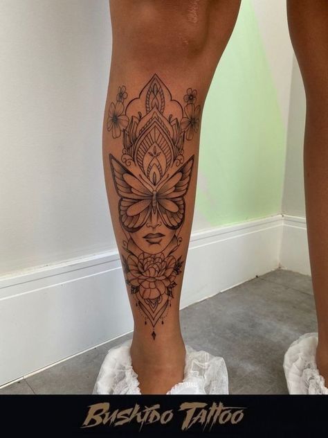 Women Lower Leg Tattoo, Female Shin Tattoo, Calf Sleeve Women Tattoo, Leg Piece Tattoo Women, Calf Tattoos For Women, Back Of Leg Tattoos, Cute Thigh Tattoos, Lower Leg Tattoos, Mandala Hand Tattoos