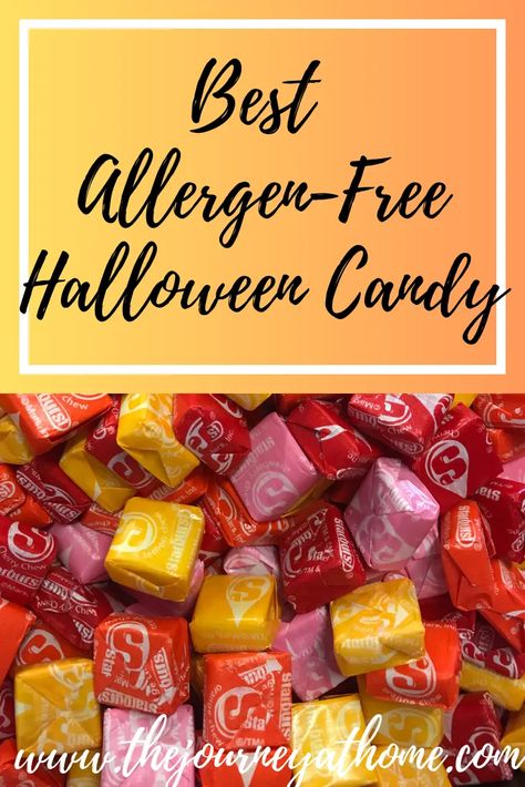 If you're wondering what are safe candies to eat during Halloween that are allergy-friendly, check out this list of gluten-free, dairy-free, and nut-free candy... Gluten And Dairy Free Candy List, Nut Free Halloween Candy, Allergy Friendly Halloween Treats, Allergy Free Candy, Peanut Free Candy, Gluten Free Candy List, Gluten Free Halloween Candy, Nut Free Candy, Allergy Friendly Halloween