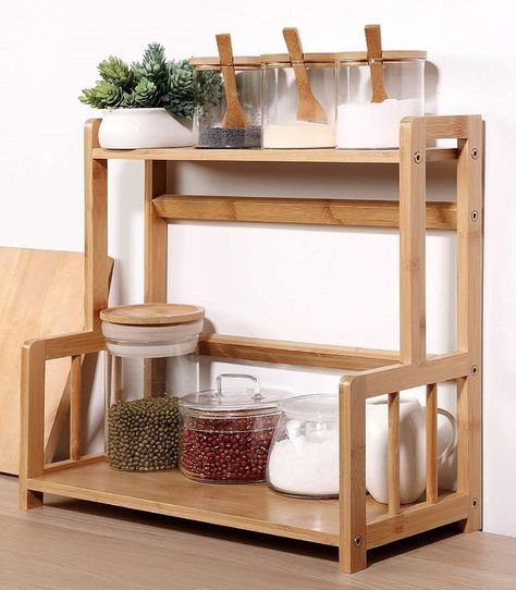 Countertop Shelves, Standing Pantry, Bamboo Spice Rack, Bathroom Countertop Storage, Storage Cabinet Living Room, Kitchen Counter Storage, Spice Rack Storage, Counter Storage, Counter Shelf