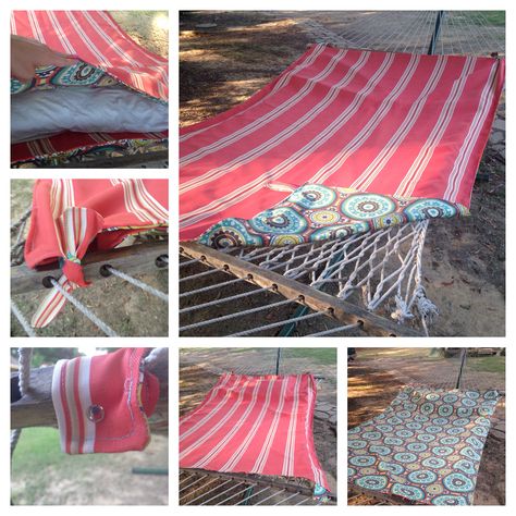 DIY hammock cover! With optional pillow pouch and tie or snap straps! Hammock Cover, Diy Hammock, Double Hammock, Diy Quilt, Hammock, Picnic Blanket, Outdoor Blanket, Sewing Projects, Projects To Try