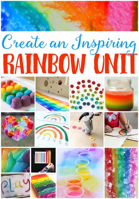 Inspire your students with these awesome rainbow theme learning activities! Science, math, literacy, art, sensory and more!! Rainbow Experiment, March Themes, Rainbow Activities, Crafts And Activities For Kids, Elementary Learning, Pattern Activities, Preschool Colors, Theme Activity, Rainbow Crafts