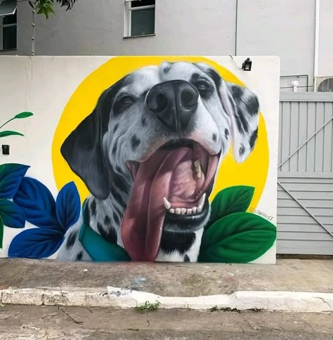 Dog Daycare Design, Cute Dog Drawing, Street Art News, Dog Spaces, Animal Mural, Street Mural, Graffiti Murals, Murals Street Art, Graffiti Wall Art