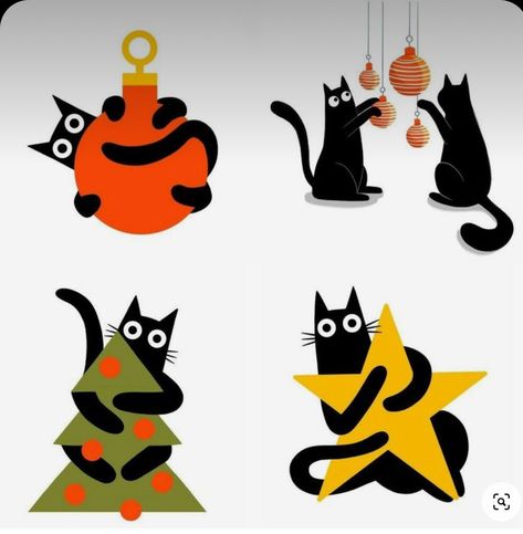 Christmas Cats Illustration, Cat Christmas Ornaments Diy, Cute Christmas Art Drawing, Christmas Ornament Illustration, Cat Christmas Drawing, Christmas Animals Illustration, Christmas Cat Drawing, Christmas Cat Illustration, Christmas Cards Digital