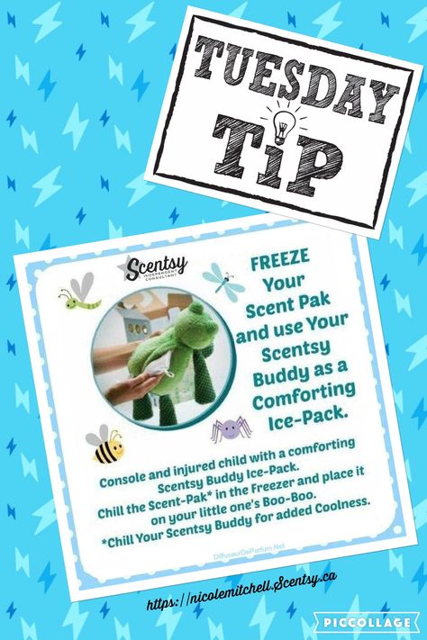 TIP TUESDAY! Using the Scentsy buddy as an icepack is much more comforting for children for when they get get hurt or just need to cool down. Scentsy Tip Tuesday, Tuesday Scentsy, Scentsy Ideas Printables, Scentsy Consultant Marketing, Scentsy Hacks, Scentsy Sample Ideas, Scentsy Posts, Scentsy Consultant Business, Scentsy Flyers