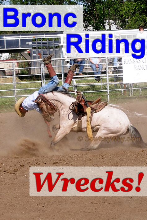 Lots of bronc riding wreck photos from ranch bronc riding, bareback bronc riding, and saddle bronc. Also information on the difference between men's and women's bronc riding, the mark out rule, and an overview of how bronc rides are scored. Saddle Breaking A Horse, Saddle Bronc Riding, Horseback Riding Western, Bronc Riding Photography, Saddle Bronc, Bronc Riding, Horse Riding Memes, Rodeo, Saddle