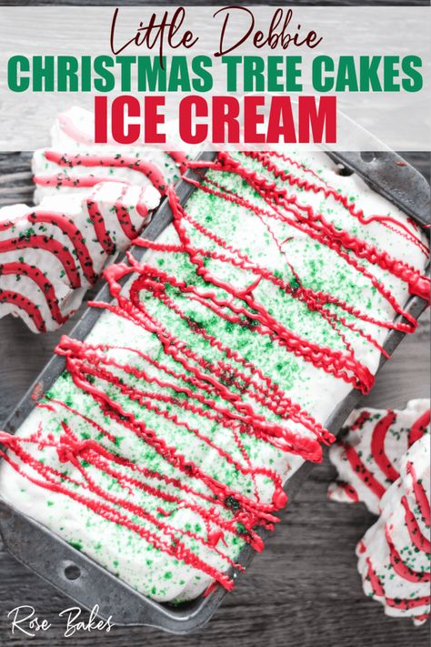 This Little Debbie Christmas Tree Cakes Ice Cream recipe might be the best thing ever! If you're a fan of Christmas Tree Cakes and you love ice cream - you will not want to miss this no-churn recipe! Hurry and make it while you can still get the cakes! #littledebbie #christmastreecakes #icecream #christmasdessert Christmas Tree Ice Cream, Little Debbie Christmas Tree Cakes, Christmas Ice Cream Cake, Christmas Tree Desserts, Cakes Ice Cream, Little Debbie Christmas Tree, Christmas Ice Cream, Debbie Snacks, Christmas Tree Cakes