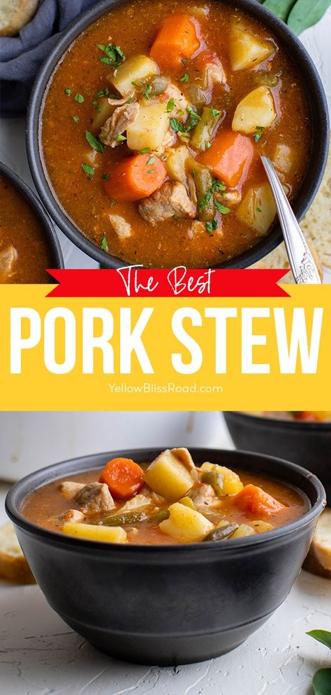 Pork Stewing Meat Recipes, Pork Stew In Crockpot, Pulled Pork Stew Recipes, Recipes Using Pork Stew Meat, Stewed Pork Recipes, Stew With Pork Meat, Soup Made With Pork, Pork Chop Stew Recipes, Pork Tenderloin Soup Recipes