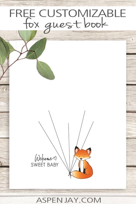 Fox Baby Shower Theme, Baby Shower Guest Book Ideas, Fox Decorations, Baby Shower Garcon, Fox Baby Shower, Free Baby Shower, Baby Shower Woodland Theme, Baby Shower Guest Book, Shower Bebe