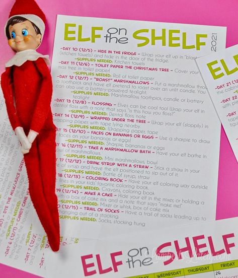 Elf Calendar Of Ideas, Elf On The Shelf Calendar, Home Organization Printables, Toy Labels, Chore Cards, Cleaning Checklists, Elf Me, Elf Fun, Home Management Binder