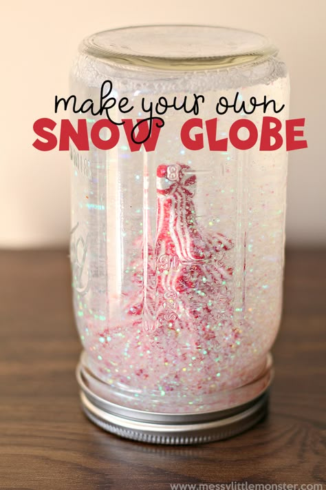 DIY snow globe - The easy way! Make your own snow globe as a winter craft for kids by following our easy how to make a snowglobe instructions. Make Your Own Snow Globe, Snow Globe For Kids, Make Your Own Snow, Homemade Snow Globes, Globe Diy, Kids Globe, Snow Globe Crafts, Fun Winter Crafts, Globe Crafts