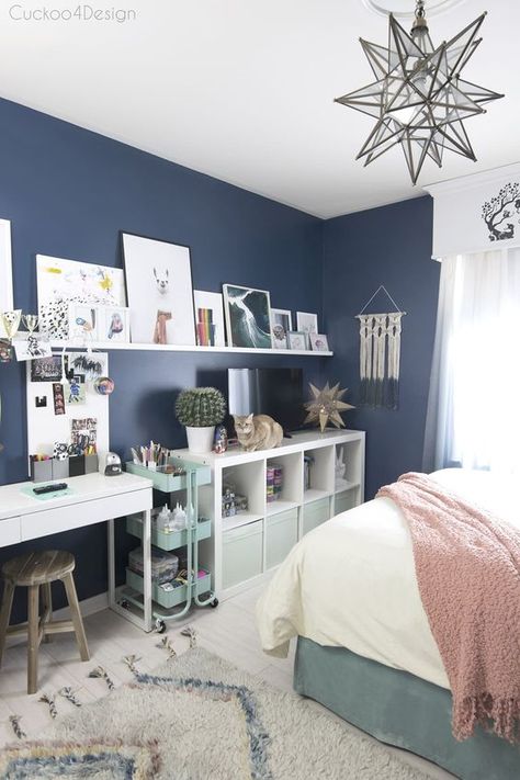 white-Teen-Girl-Bedroom Blue Girls Rooms, Crafting Area, Girls Bedroom Colors, Teenage Room Decor, Classic Room, Classy Rooms, Teenage Room, Geek Decor