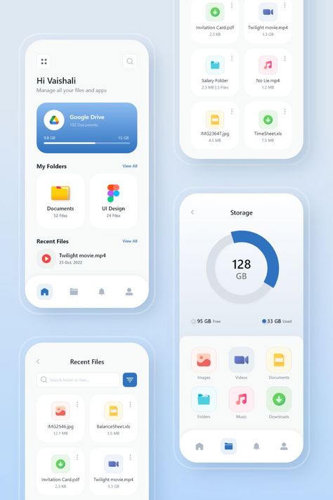 Hi Friends! 👋 Manage your storage with this File Manager App design. You can manage your documents, images, videos, downloads, music, folders and much more. Hope you'll like it :) Share your ❤️ Let me know your feedback below 📝 #uiux #file #manager #design #mobileapp #uidesign Dashboard Design Template, Video Downloader App, File Manager, Document Storage, App Layout, App Design Inspiration, Dashboard Design, Packing Design, File Storage