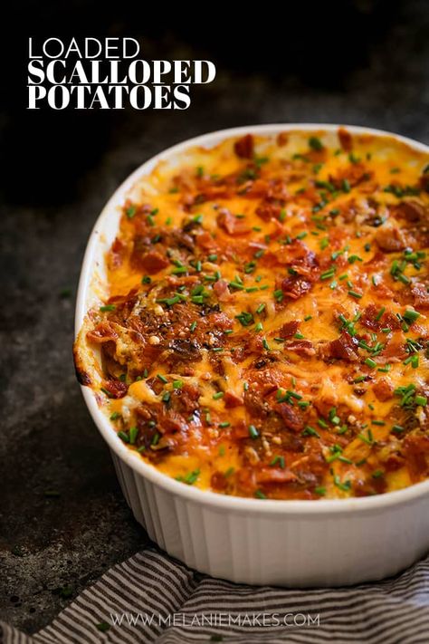 These Loaded Scalloped Potatoes are sure to steal the show at your dinner table.  The best part?  It takes just 15 minutes to prepare this comforting side dish. #scalloped #potatoes #sidedish #comfortfood #bacon #sourcream #cheese Loaded Scalloped Potatoes, Scalloped Potato, Side Dishes Recipes, Scalloped Potatoes, Potato Casserole, Potato Dishes, Spring Recipes, It Goes On, Dish Recipes