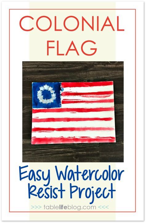 Quick and Easy Colonial Flag Watercolor Art Project Colonial Day Activities, Colonial Art Projects For Kids, Colonial Crafts For Kids, Colonial America Projects, Flag Art Project, Colonial Activities, Colonial Games, Colonial Crafts, Colonial Flag