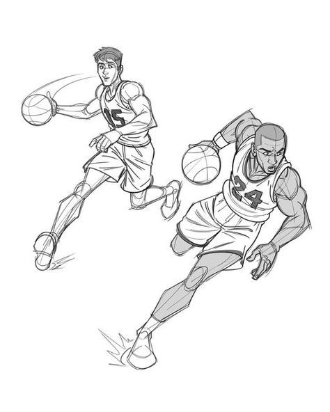 Sport Anatomy Drawing, Athletic Drawing Poses, Basketball Figure Drawing, Cartoon Sports Drawings, Exercise Drawing Reference, Cool Basketball Drawings, Sport Poses Reference, Warm Up Sketches Ideas, Art Reference Poses Male Standing