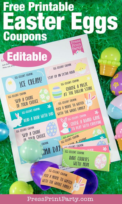 Easter Hunt Ideas, Easter Egg Coupons, Birthday Party Planner Printable, Easter Coupons, Easter Egg Stuffers, Easter Egg Printable, Egg Stuffers, Unique Easter Eggs, Holidays Decorations