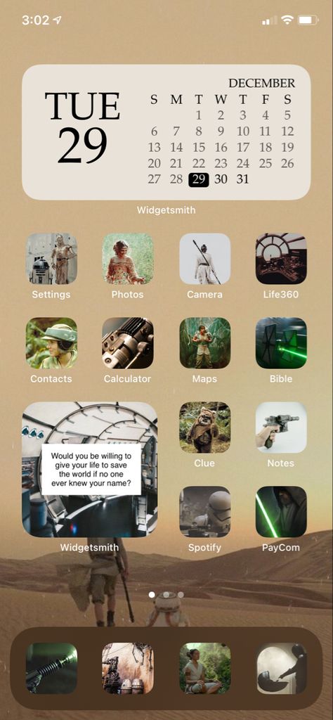 Star Wars Rey Luke Leia Obi-wan Anikan tan and green iPhone screen with Erwin McManus Quote Star Wars Iphone Theme, Star Wars Widgetsmith, Star Wars App Icons Aesthetic, Star Wars Phone Theme, Star Wars Widgets, Star Wars Widget, Ipad Organization, To Do Lists Aesthetic, Star Wars Wallpaper Iphone