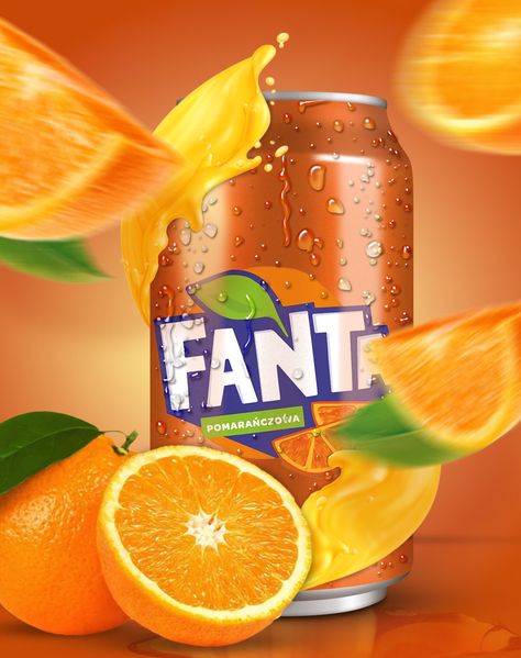 Fanta Logo Design, Fanta Aesthetic, Fanta Drink, Drink Ads, Liquid Packaging, Fanta Orange, Drink Design, Fanta Can, Fizzy Drink