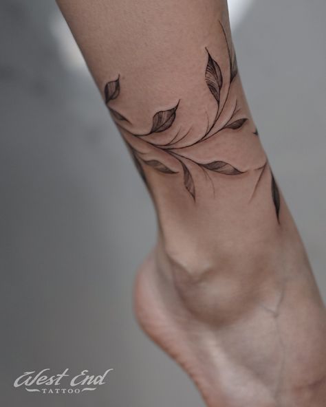 Upper Ankle Tattoo, Vine Ankle Tattoo, Ankle Vine Tattoo, Whimsical Tattoos For Women, Cool Animal Tattoos, Wrap Around Ankle Tattoos, Whimsical Tattoos, Wrap Around Tattoo, Ankle Tattoo Designs