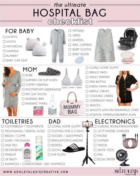 Mom Checklist, Hospital Bag For Mom To Be, Mom Dad And Baby, Pregnancy Hospital Bag, Baby Hospital Bag, Baby Delivery, Bag Checklist, Newborn Baby Tips, Newborn Mom