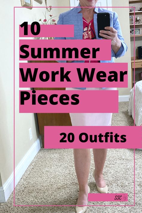 Stop stressing about what to wear to work in the summer. These 10 pieces will create 20 plus polished summer work wear outfits. What To Wear To The Office In The Summer, What To Wear To Work In Summer, Summer Work Wear 2023, Work From Home Outfits Women Summer, Office Party Outfit Casual, What To Wear To Work Summer, Summer Outfits 2023 For Work, Professional Outfits For Hot Weather, Business Travel Outfits Woman Summer