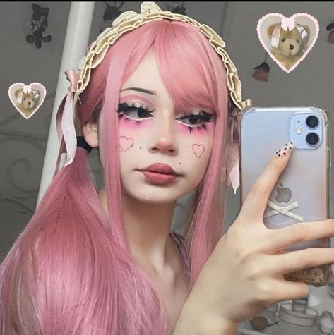 🍓🦷@shaaanty.dolly♡✧･ﾟ: Cars Y2k, Cute Clown Makeup, Pink Wigs, Anime Makeup, Kawaii Makeup, Cool Makeup Looks, Doll Makeup, Cute Makeup Looks, Goth Makeup