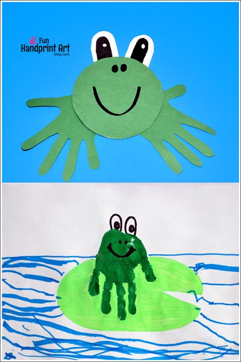 Handprint Frog Crafts for Kids Reptile Crafts, Hand Print Art, Frog Craft, Frog Theme, Frog Crafts, Project For Kids, Animal Crafts For Kids, Handprint Crafts, Daycare Crafts