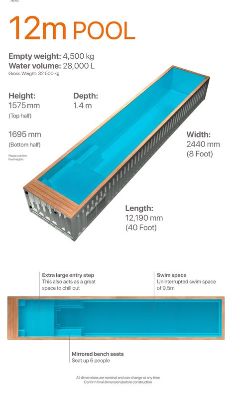 Specs — Shipping Container Pools Container Swimming Pool Ideas, Container Pool Ideas, Above Ground Plunge Pool, Container Swimming Pool, Piscina Container, Splash Pools, Farmhouse Pool, Container Pools, Shipping Container Swimming Pool